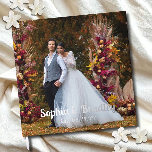 Real Foil Wedding Photo Personalized Names Guest Book (Creator Uploaded)