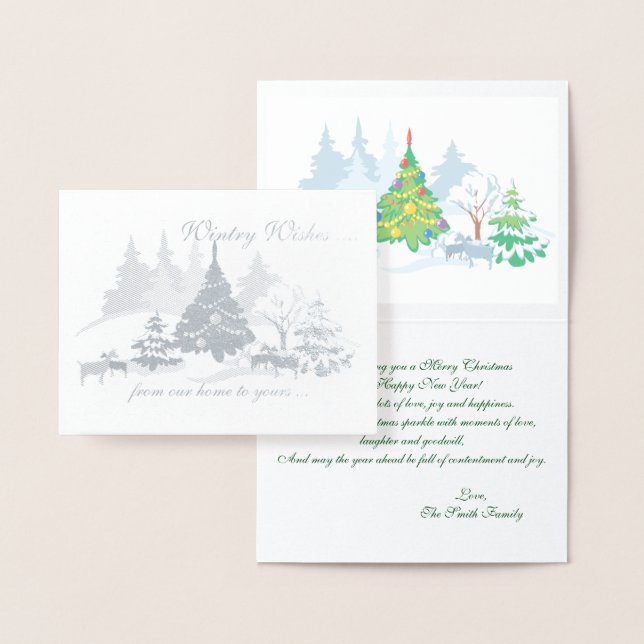 Real Foil  Wintry Wishes Christmas Goats Card (Display)