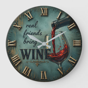 Real Friends Bring Wine Bar Decor Large Clock