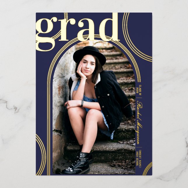 Real Gold Blue Circle Geometric Arch Graduation (Front)