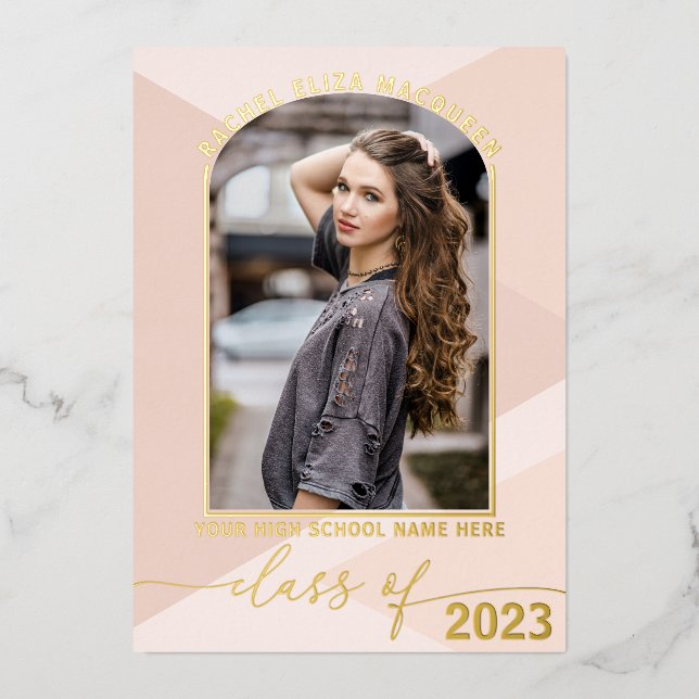 Real Gold Blush Pink Geometric Photo Graduation Fo