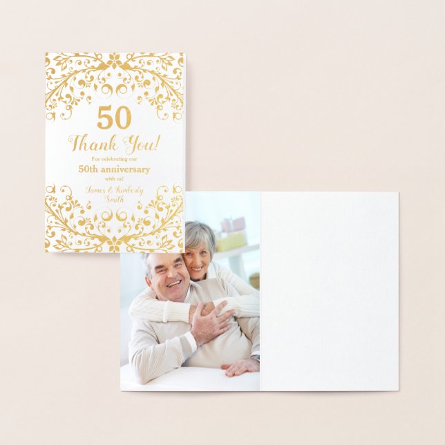 Real Gold Foil 50th Wedding Anniversary Thank you Card (Display)