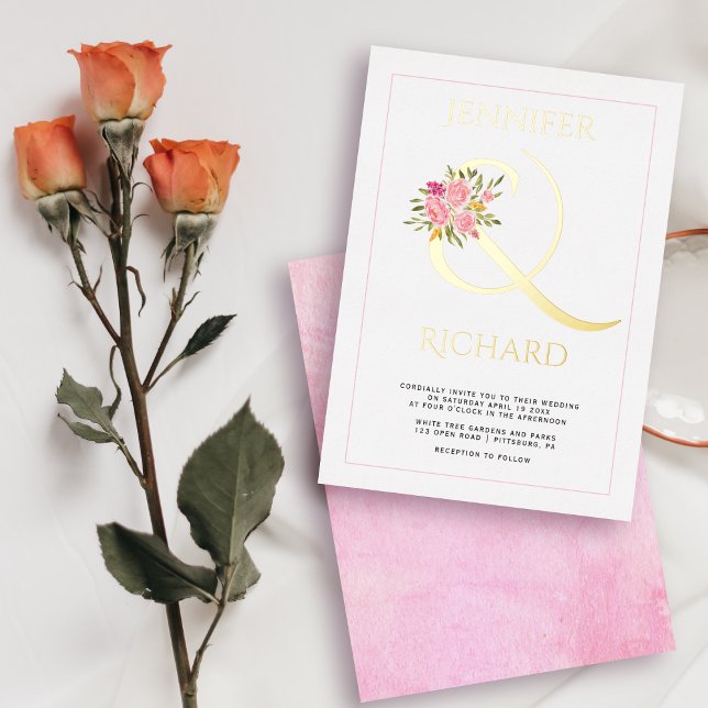 Real gold foil ampersand and pink roses wedding fo (Creator Uploaded)