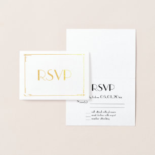 Real Gold Foil Art Déco Mariage Cartes RSVP 3.5x5