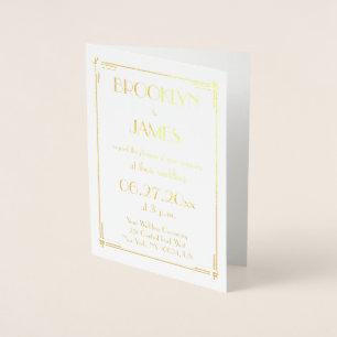 Real Gold Foil Art Deco Wedding Invitations Cards