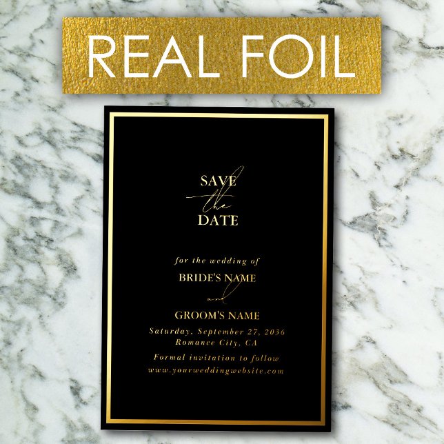 Real Gold Foil Black & Gold Wedding Save the Date (Real Gold Foil Black & Gold Wedding Save the Date Foil Invitation)