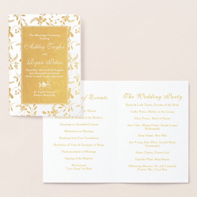 Real Gold Foil Botanical Floral Wedding Program Card (Display)