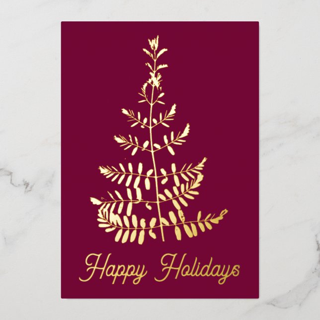 Real Gold Foil Christmas Tree Holiday Card (Front)