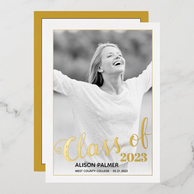 Real gold foil Class of 2023 script photo (Front/Back)