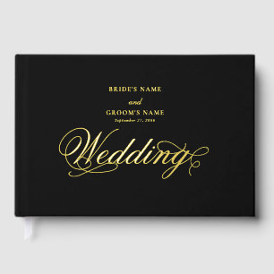 Real Gold Foil Elegant Classy Luxury Black Wedding Guest Book
