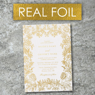 Real Gold Foil Elegant Floral Botanical Wedding