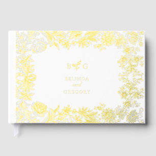 Real Gold Foil Elegant Floral Botanical Wedding Guest Book