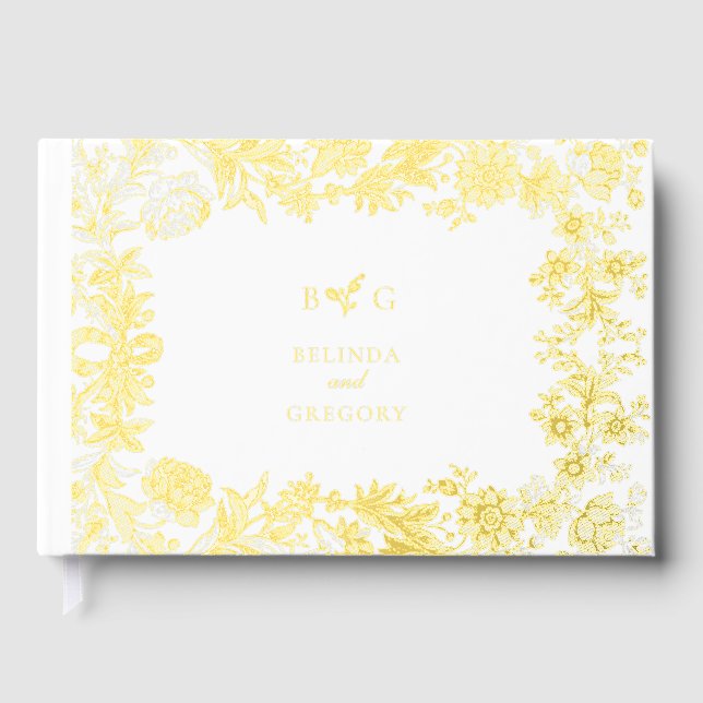 Real Gold Foil Elegant Floral Botanical Wedding Guest Book (Front)