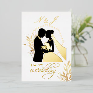 Real Gold Foil Elegant Leaves Wreath Monogram  