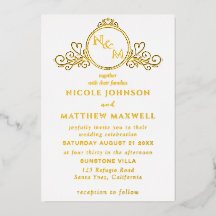 Real Gold Foil Elegant Love Monogram Wedding