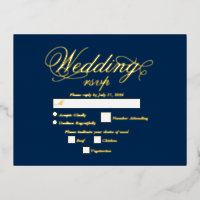 Real Gold Foil Elegant Luxury Blue Wedding RSVP