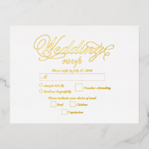 Real Gold Foil Elegant Luxury White Wedding RSVP Invitation Postcard