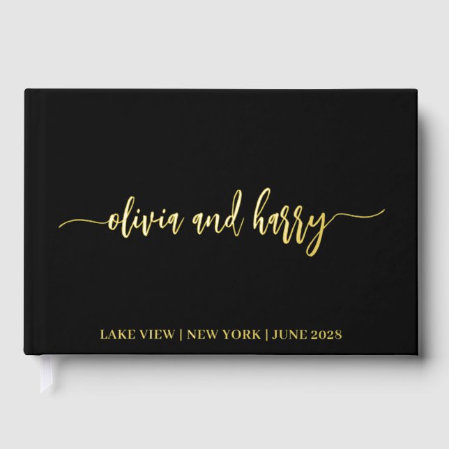 Real Gold Foil Elegant Modern Names Guestbook (Front)