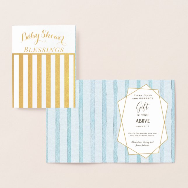 Real Gold Foil Floral Baby Shower Blessings Card (Display)