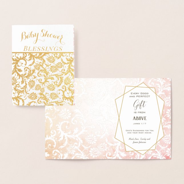 Real Gold Foil Floral Baby Shower Blessings Foil Card (Display)