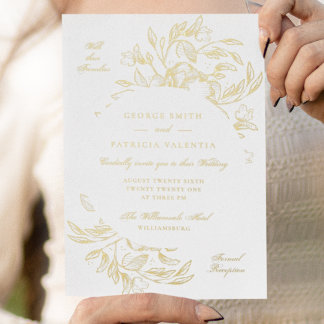 Real Gold Foil Floral Hand Drawn Elegant Wedding