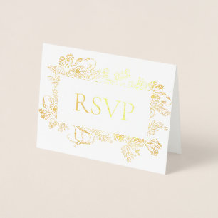 Real Gold Foil Floral Line Art Wedding RSVP Foil C Card
