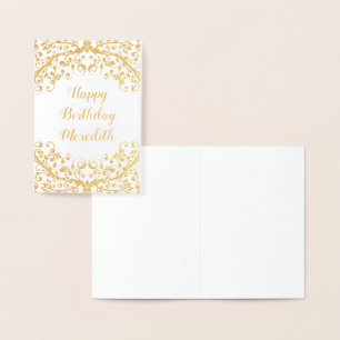 Real Gold Foil Floral Personalized Birthday Card