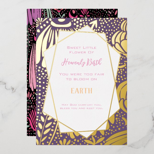 Real Gold Foil Floral Sympathy Miscarriage Foil Holiday Card (Front/Back)