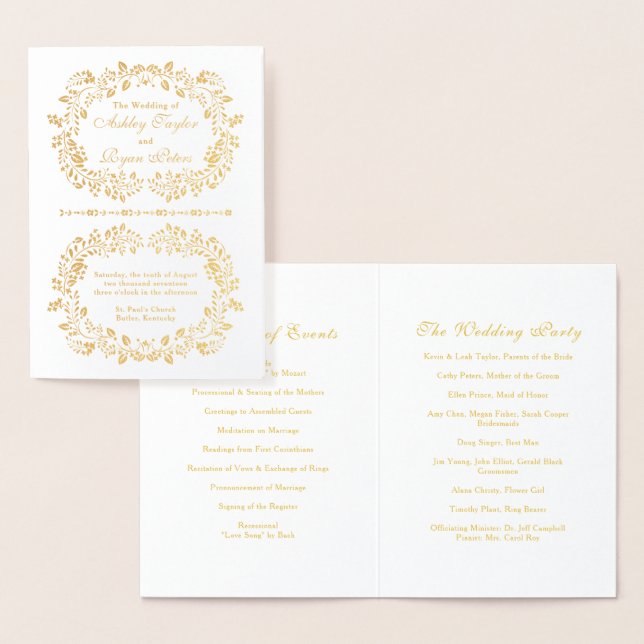 Real Gold Foil Floral Wedding Program Foil Card (Display)