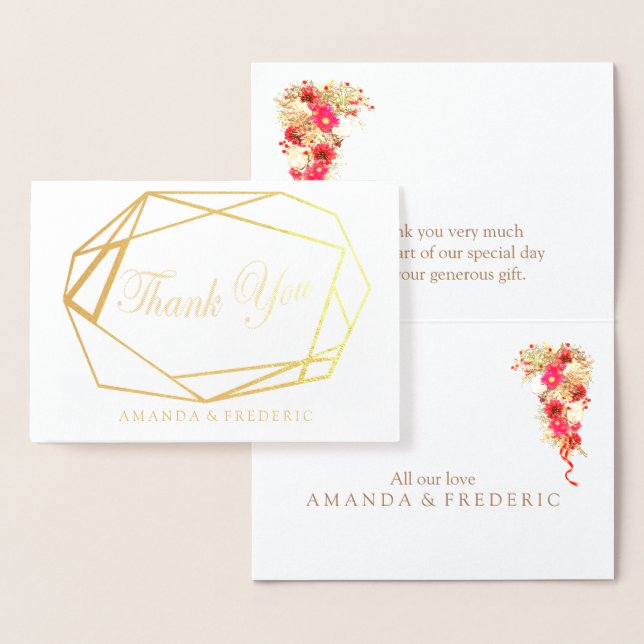 REAL Gold Foil & Flower THANK YOU Wedding Card (Display)