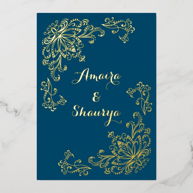 Real Gold Foil (FRONT) Lotus Flower Wedding Invite (Front)
