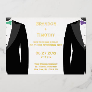 Real Gold Foil Gay Wedding Green And Purple Invite
