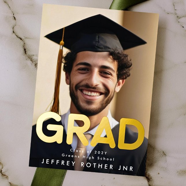 Real Gold Foil GRAD AMUSANT Moderne Faire-part pho (Créateur téléchargé)