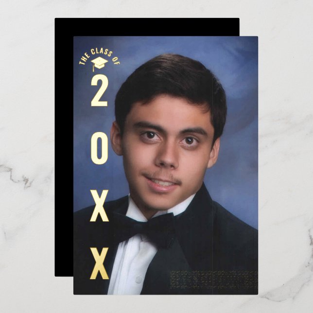 Real Gold Foil Graduation Photo Announcement  (Front/Back)
