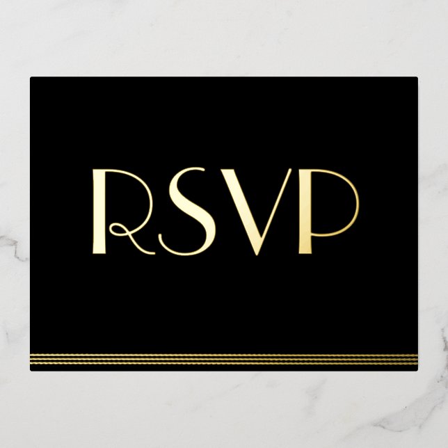 Real Gold Foil Great Gatsby Wedding RSVP Postcards (Front)