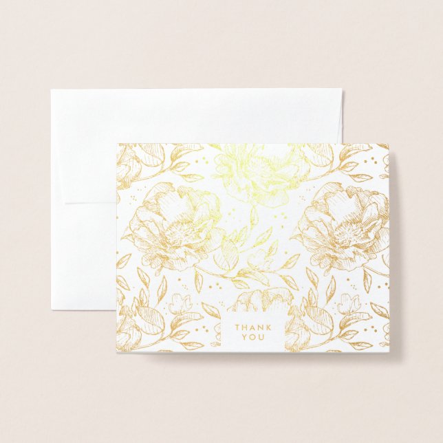 Real Gold Foil Hand Drawn Flowers Thank You Card (Front With Envelope)