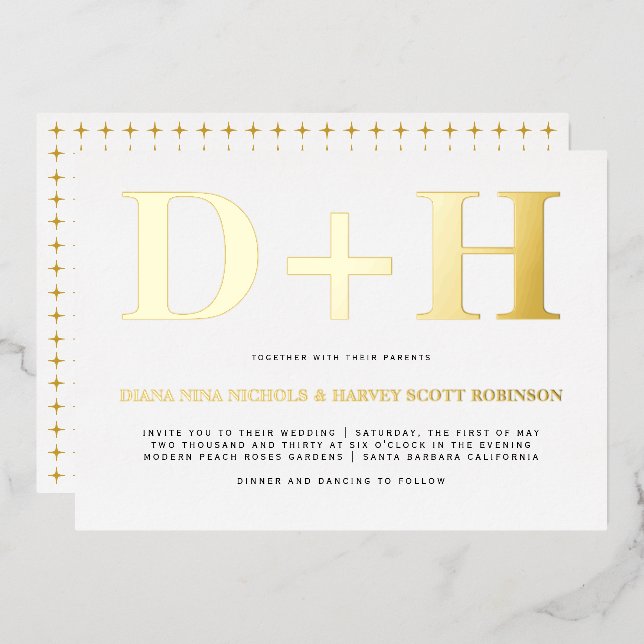 Real gold foil initials bold typography wedding (Front/Back)