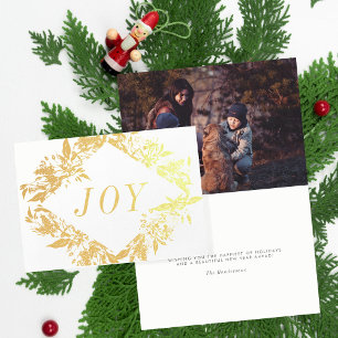 Real Gold Foil Joy Flowers Floral Christmas Card
