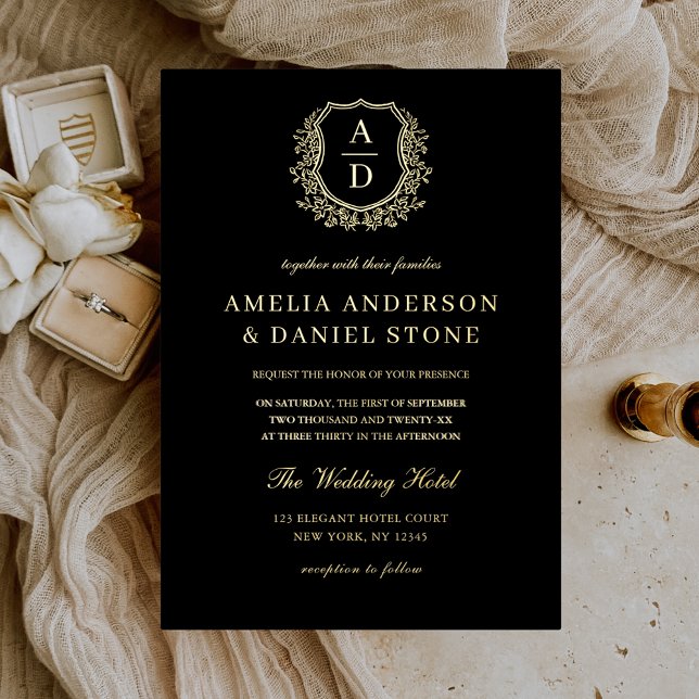 Real Gold Foil Leafy Crest Monogram Wedding (Creator Uploaded)