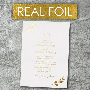Real Gold Foil Leaves Elegant Monogram Wedding