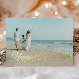 Real Gold Foil Lettering Overlay Happy Holidays Holiday Card
