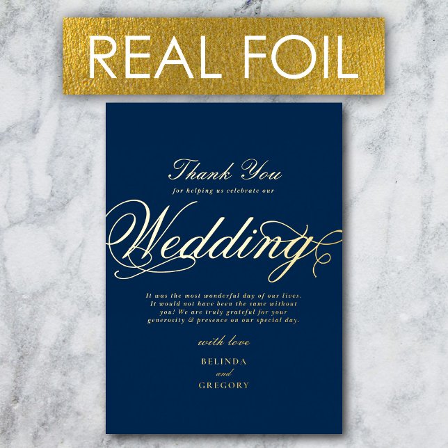 Real Gold Foil Luxury Navy Blue Wedding Thank You (Real Gold Foil Luxury Navy Blue Wedding Thank You Foil Invitation)