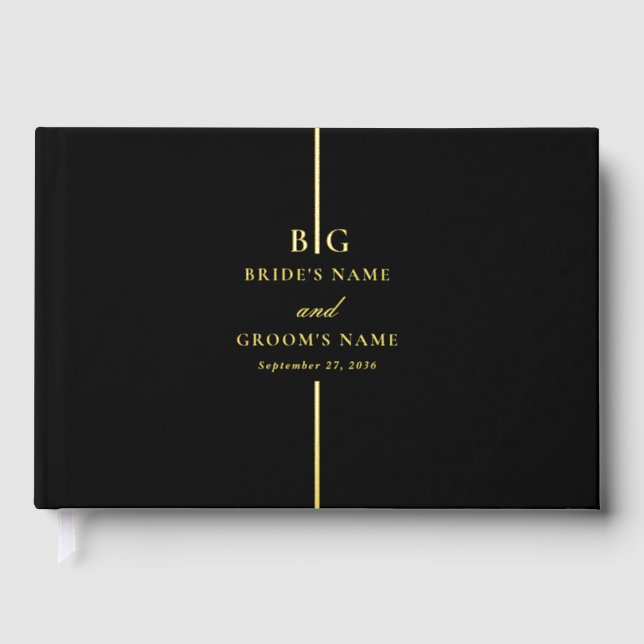 Real Gold Foil Minimalist Elegant Monogram Wedding Guest Book (Front)
