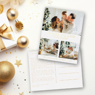 Real Gold Foil Modern Photo Religious Christmas Holiday Postcard
