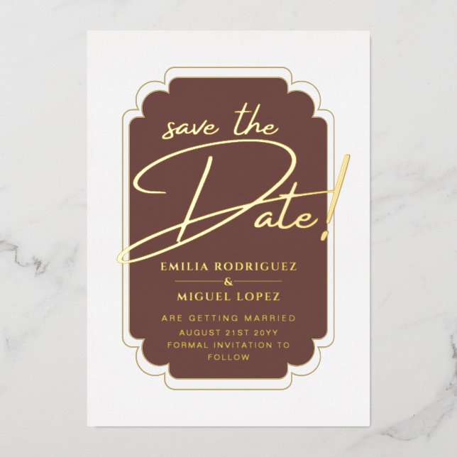 Real Gold Foil Modern Wedding Save The Date LeahG (Front)