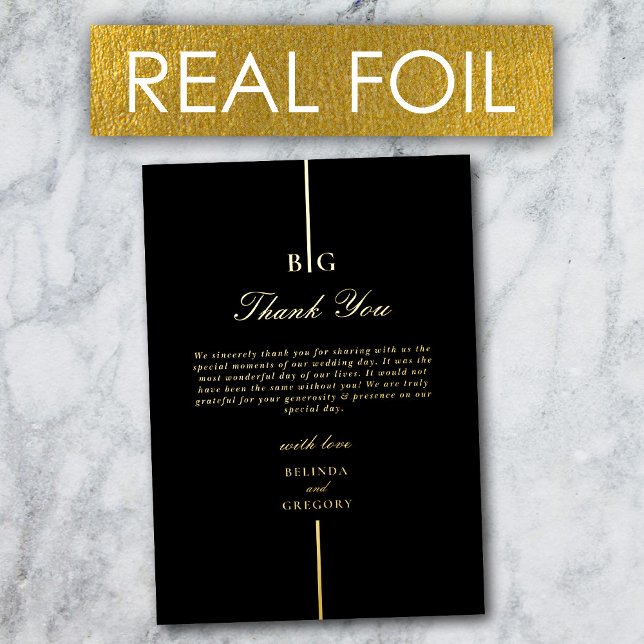 Real Gold Foil Monogram Black Wedding Thank You (Real Gold Foil Monogram Black Wedding Thank You Foil Invitation)