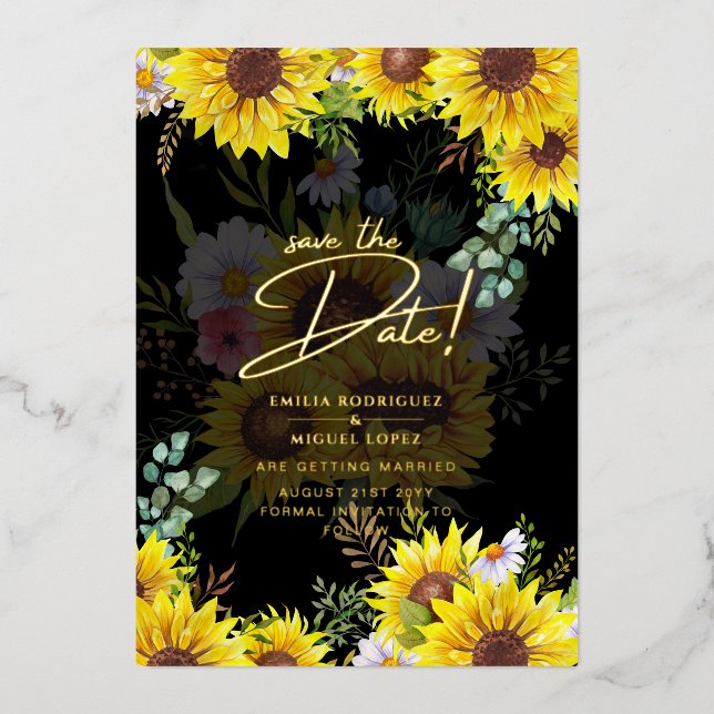 Real Gold Foil Pampas Grass Wedding Save The Date (Front)