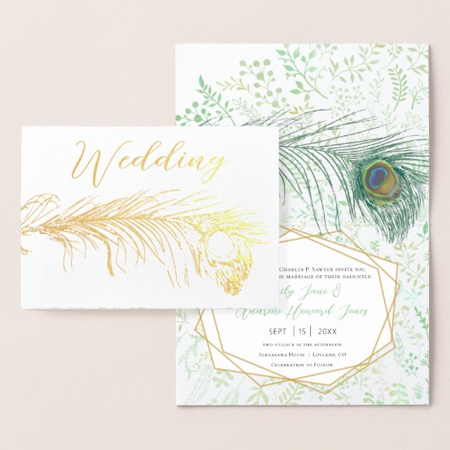 Real Gold Foil Peacock Wedding Invitations (Display)