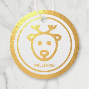 Real Gold Foil Personalized Reindeer Favour Tags