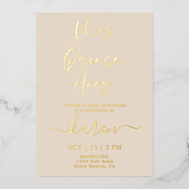 Real Gold Foil Quinceañera Invitation (Front)